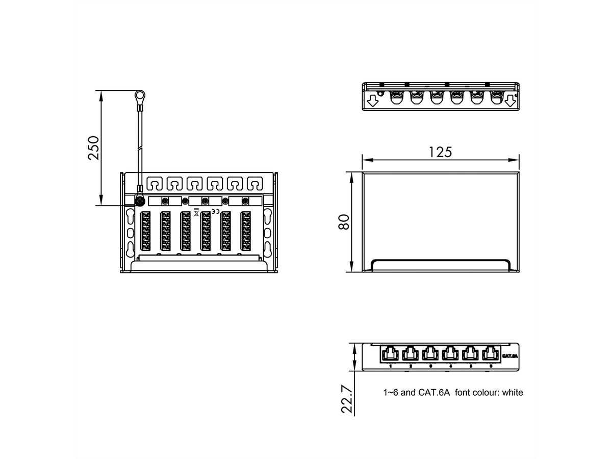 ROLINE Mini panneau Cat.6A/ClassEA 6 ports, 0,5U, blindé, noir