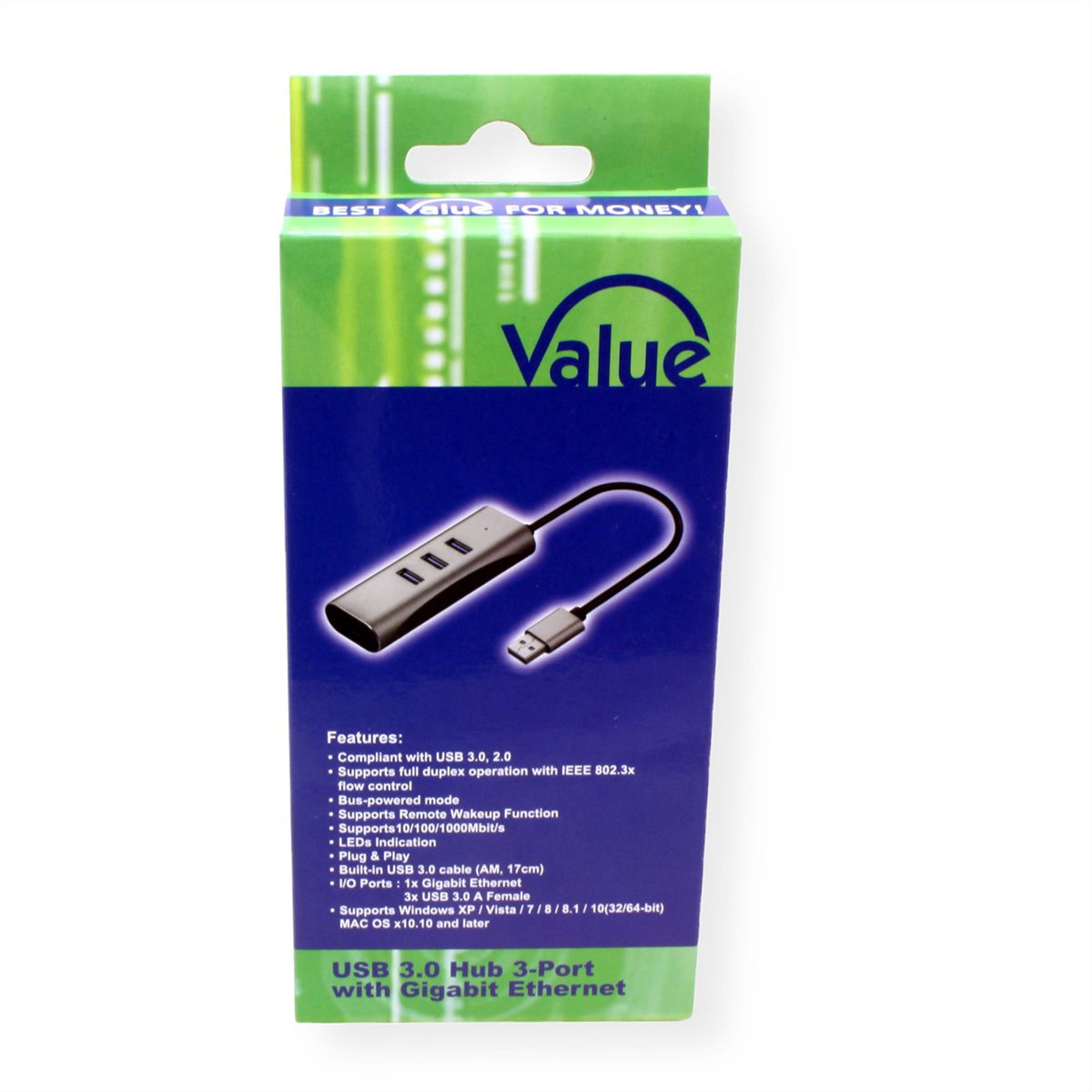 VALUE Convertisseur USB-A - Gigabit Ethernet +Hub