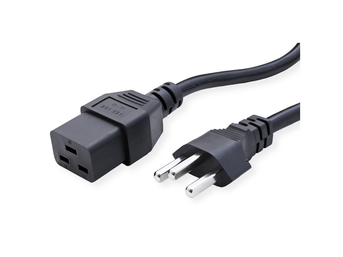 ROLINE Netzkabel Stecker T23-Buchse C19, schwarz, 2,0m