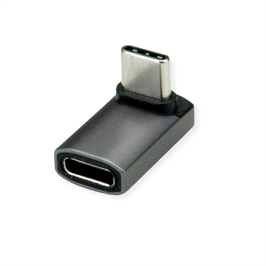 ROLINE Adaptateur USB4 Gen 3x2, Aluminium, coudé à 90°, large, Type C, M/F, argent