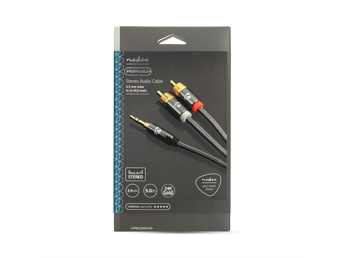 Nedis Stereo-Audiokabel, 1x Klinken ST, 2x Cinch ST, grau, 5 m