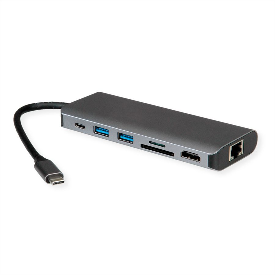 ROLINE Dockingstation USB Typ C, 8K30 HDMI, USB 3.2 Gen 1 (Typ-A), PD, LAN, SD/MicroSD