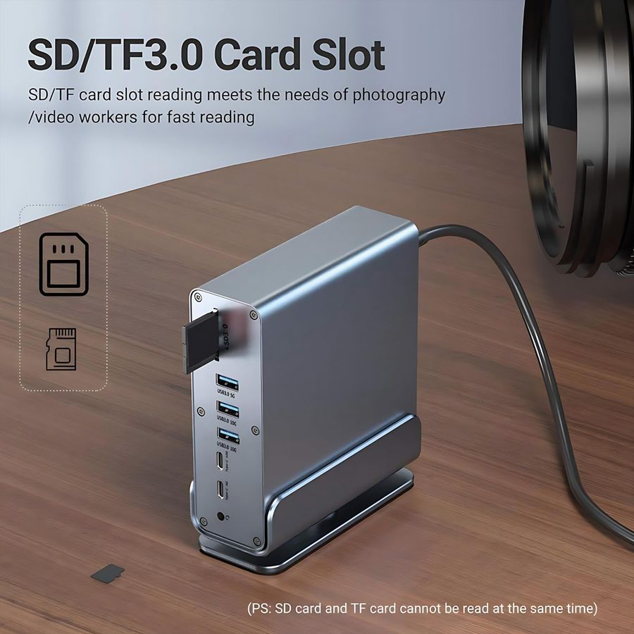 VALUE USB-C Docking Station 16in1, HDMI/DP 4K60, Gigabit Ethernet, USB-A, USB-C, PD, SD/microSD, Audio
