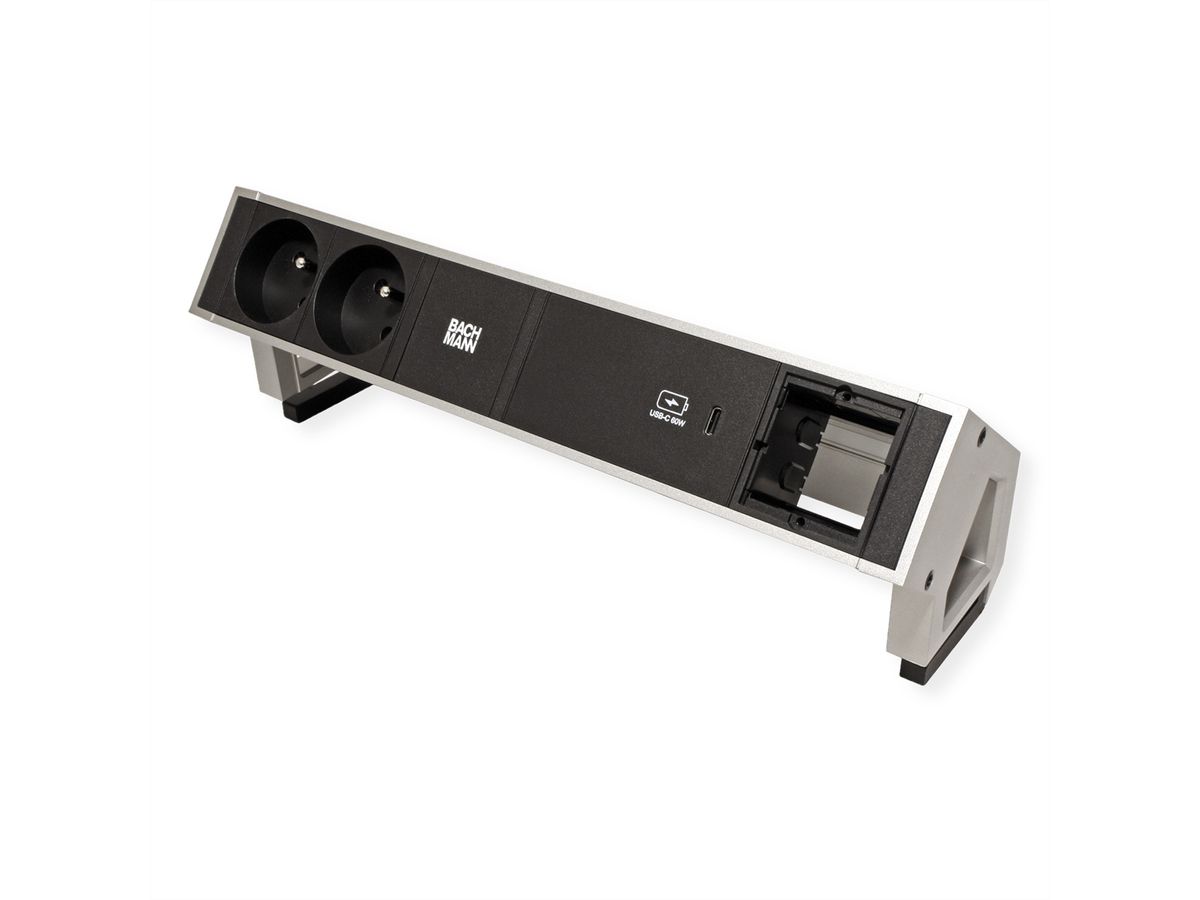 BACHMANN DESK2 2xUTE 1xUSB C 60W 1xCM 0,2m GST18 INOX