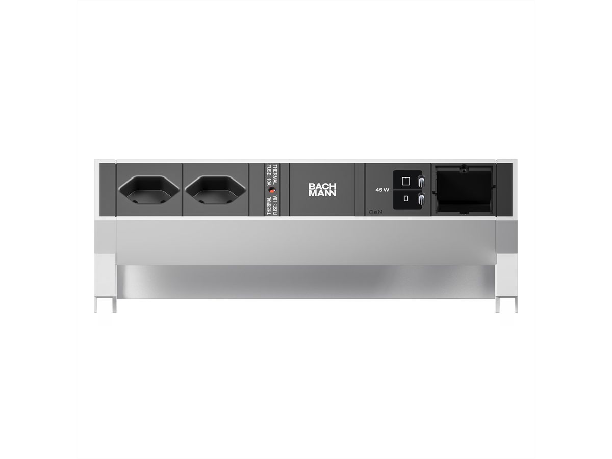 BACHMANN DESK2 2xCH 90° 1xUSB C/C 45W, 1xCM L=0,2m INOX