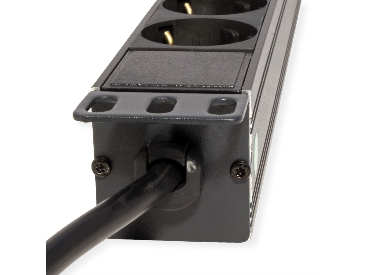 VALUE 19-Zoll-Steckdosenleiste 8fach, 1 HE, Schutzkontakt-Stecker, 3 m