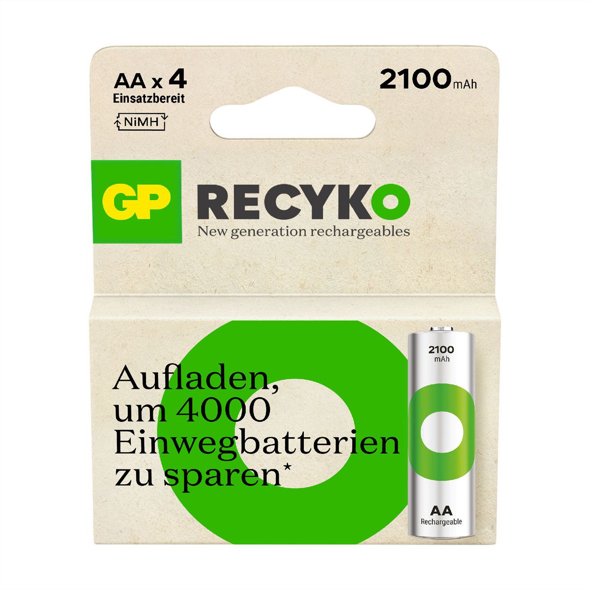 GP Batteries Recyko+, Akku 4xAA, 2100 mAh, 1,2 V