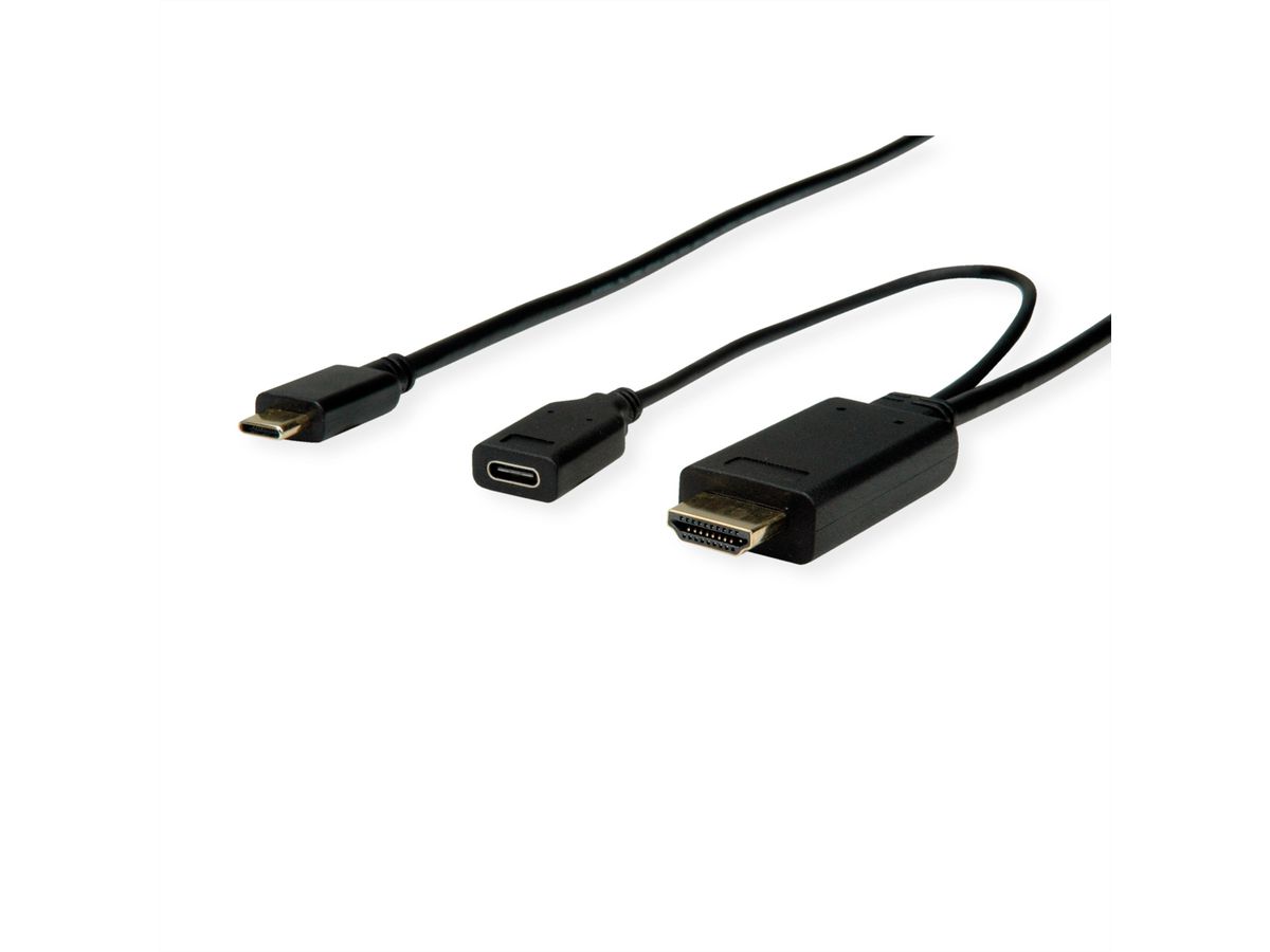 ROLINE USB Typ C - HDMI + USB C (PD) Adapterkabel, ST/ST+BU, 1 m