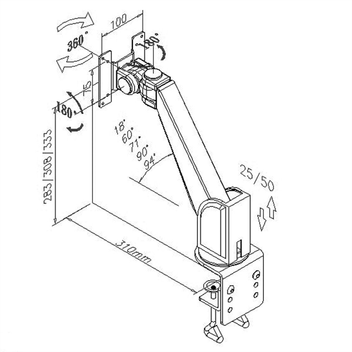 VALUE Bras LCD standard, fixation murale ou sur table