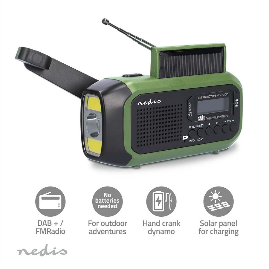 Nedis Notfallradio DAB+/FM  Grün/Schwarz, Solar Powered