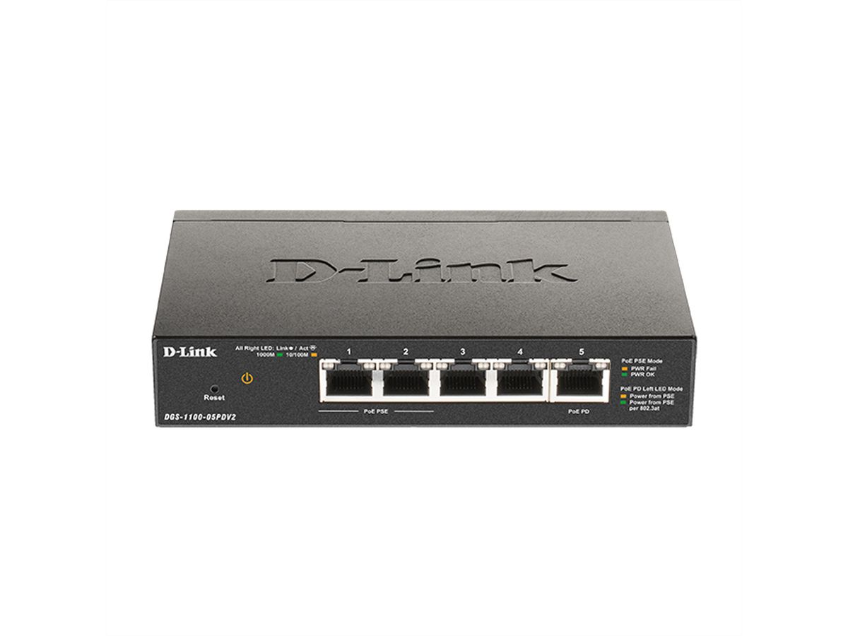 D-Link DGS-1100-05PDV2 5-Port Smart Gigabit Switch PoE-powered PoE