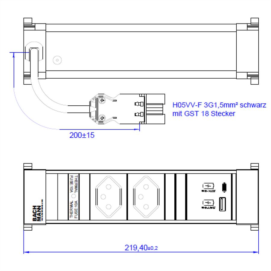 BACHMANN POWER FRAME S 2xCH, 1xUSB A&C 22W 0,2m GST18 Schweiz