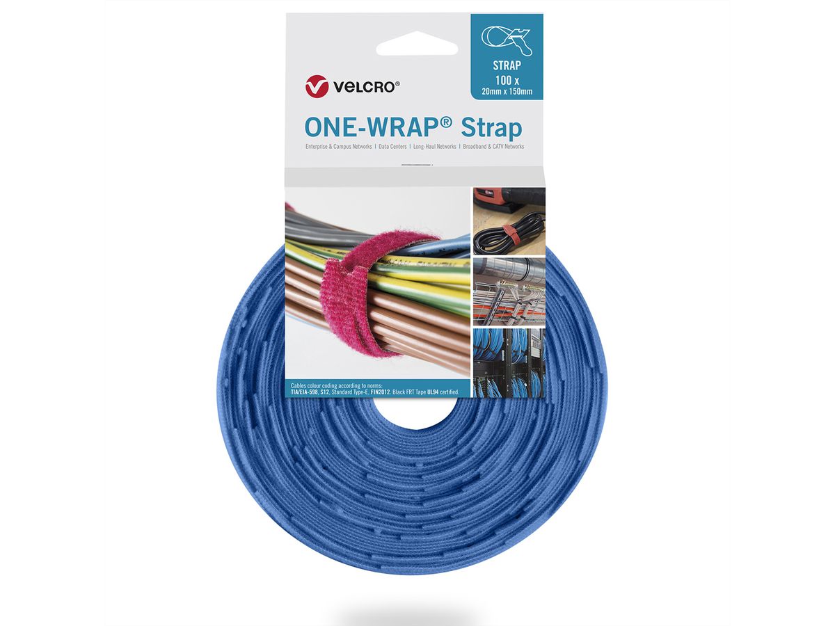 VELCRO® One Wrap® Strap 20mm x 330mm, 100 Stück, blau