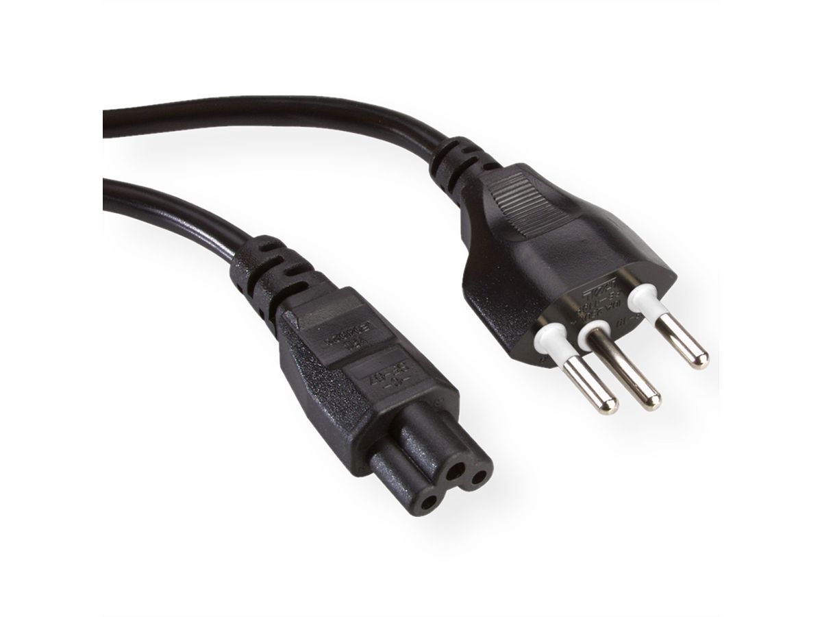 ROLINE CH-Netzkabel T12 auf C5, 3pol., schwarz, 1,8 m