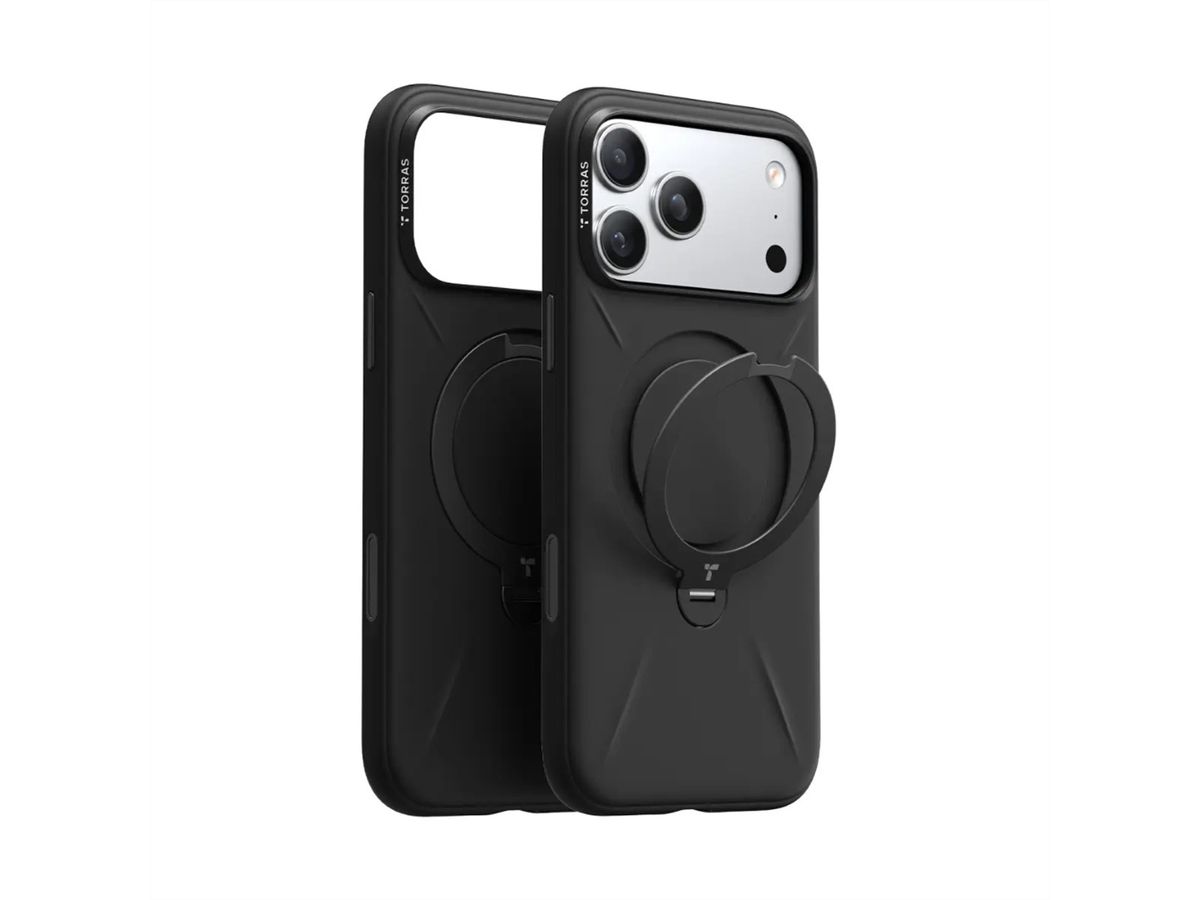 Torras Ostand Spin Softune Case, iPhone 17 Pro, MagSafe, noir, noir