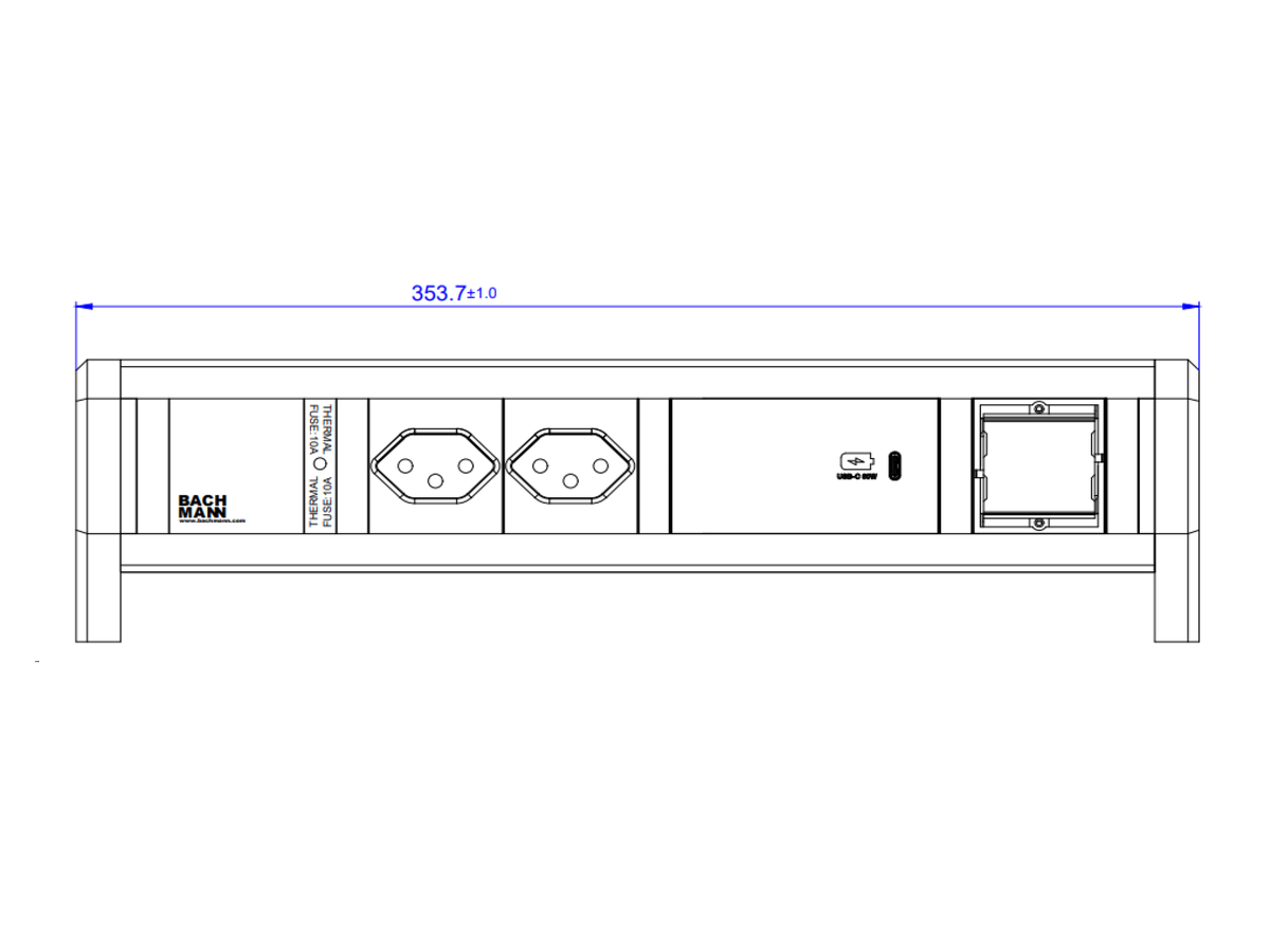 BACHMANN DESK 2xCH 1xUSB C 60W 1CM GST18, SUISSE