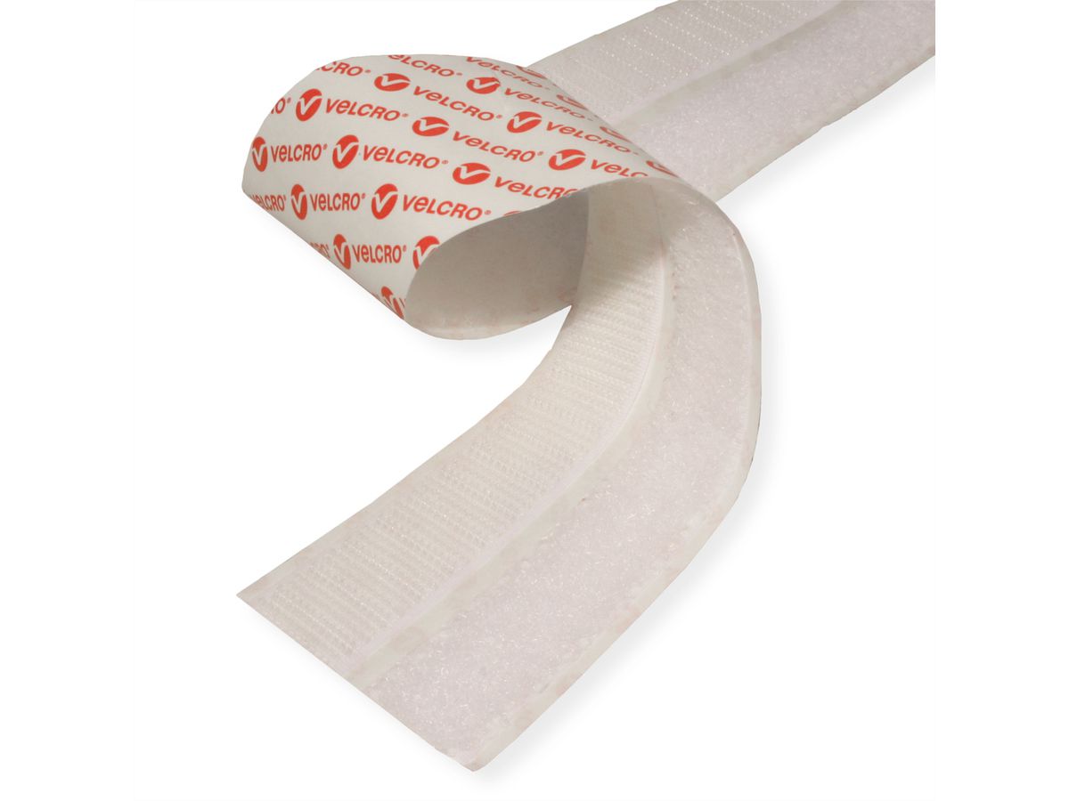 VELCRO® Bande 20mmx10m blanc, crochets & velours autocollants