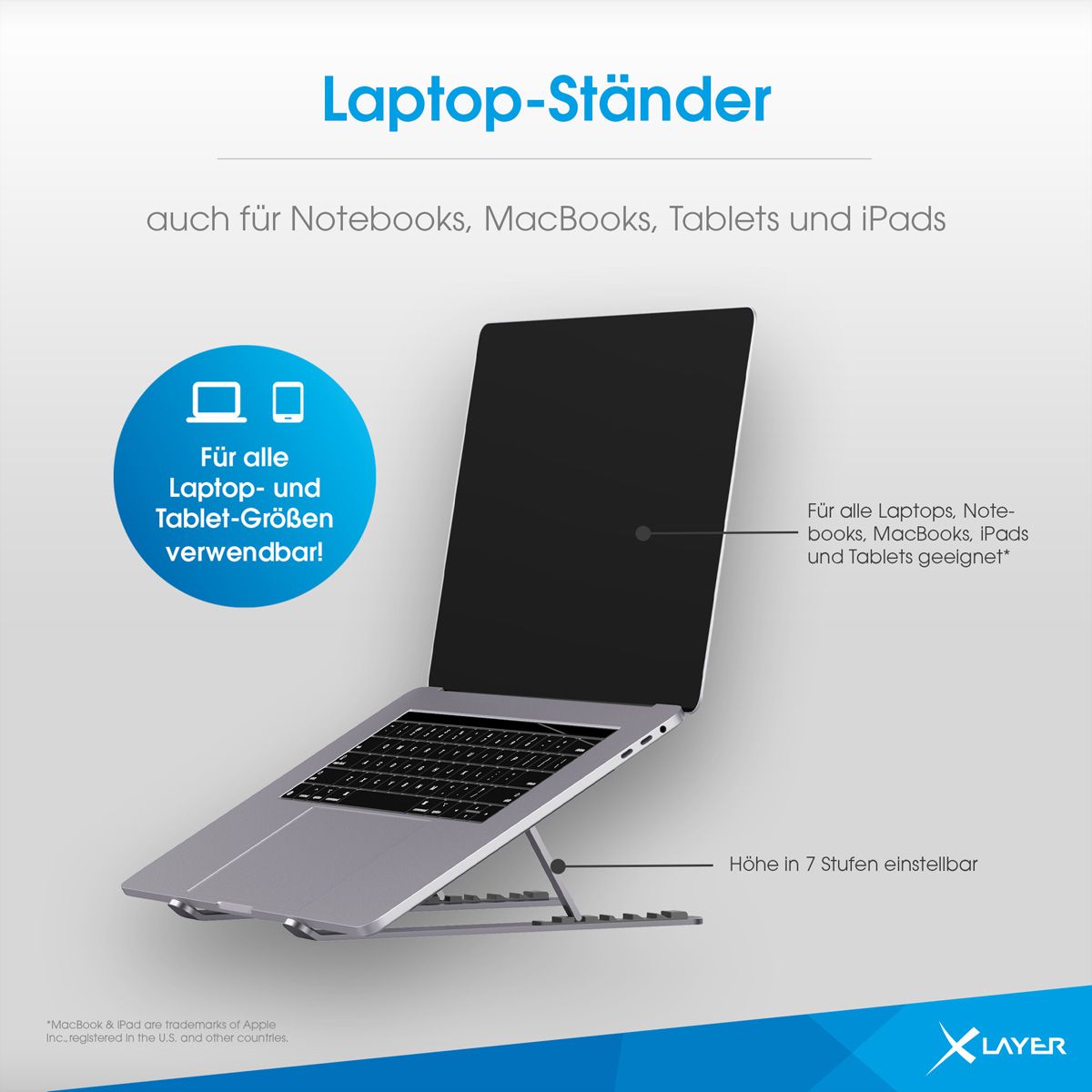 Xlayer Halterung für Laptop faltbar, aluminium, grau