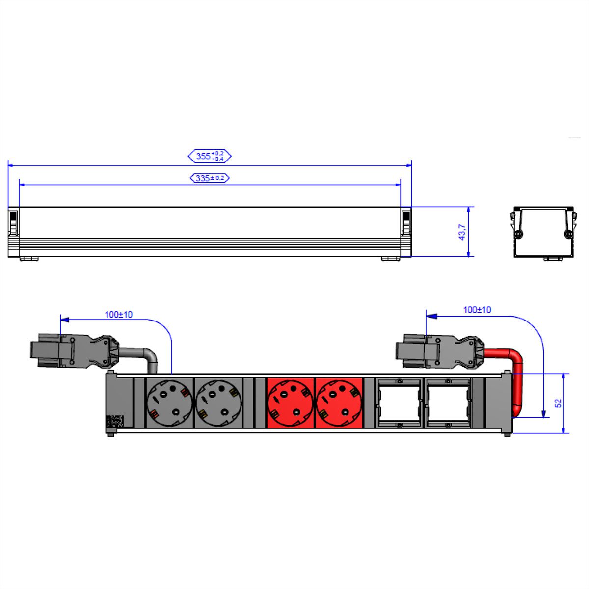 BACHMANN CONI 2xCEE7/3 2xCEE7/3 rt, Schutzkontakt 2xschwarz+2xrot