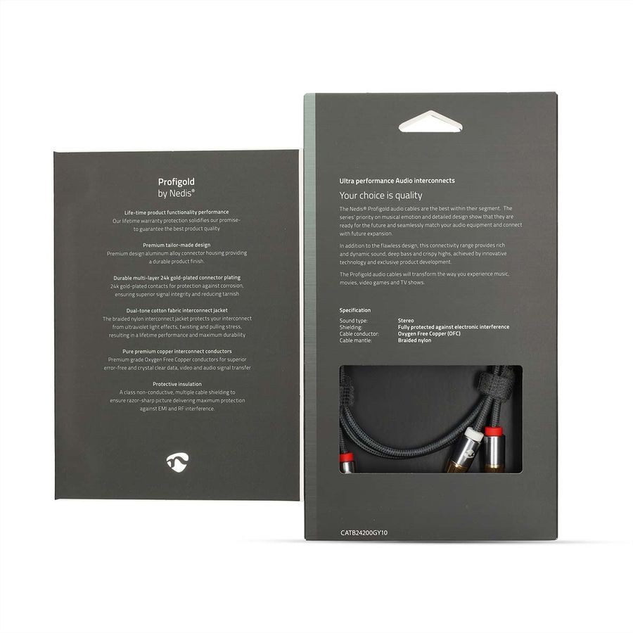 Nedis Stereo-Audiokabel, 2x Cinch, ST/ST, grau, 1 m