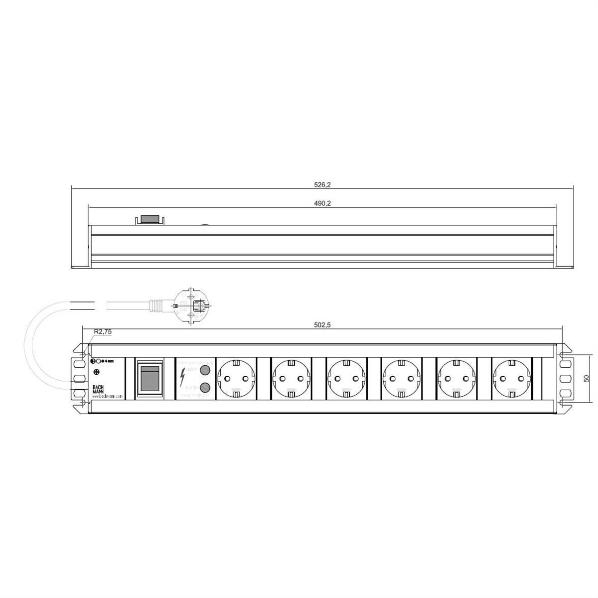 BACHMANN Handwerkerleiste 6x Schutzkontakt, Überspannungschutz, Schalter