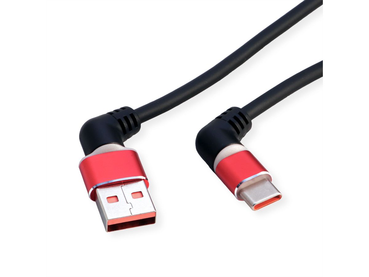 ROLINE USB 2.0 Kabel, Typ-C - Typ-A, ST/ST, 360° Rotation, schwarz / rot, 1 m