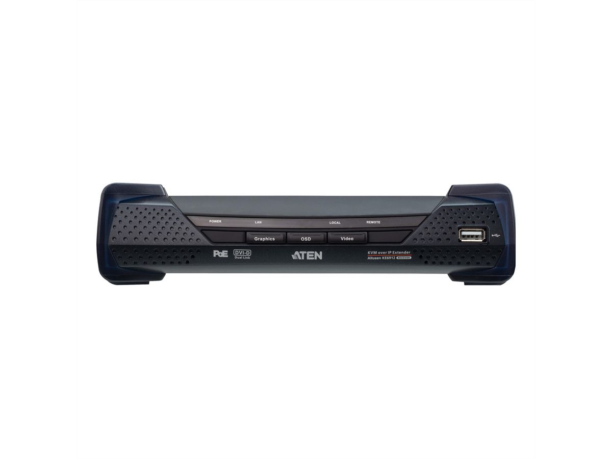 ATEN KE6912R Système d'extension KVM 2K DVI-D Dual Link sur IP avec PoE, récepteur