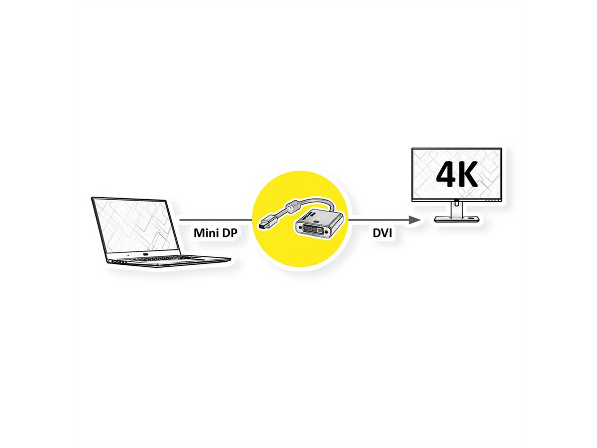 ROLINE GOLD 4K Adaptateur Mini DisplayPort-DVI, MiniDP M - DVI F