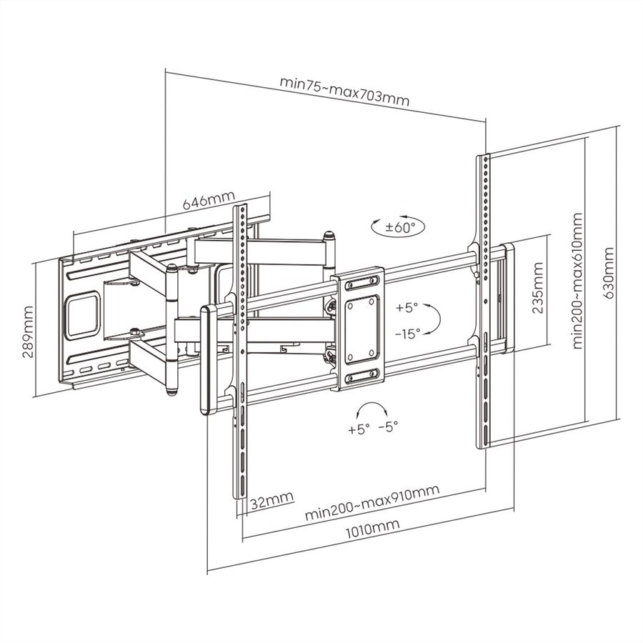 VALUE Support mural pour écrans LCD, flexible, 60–120 pouces, jusqu'à 120 kg