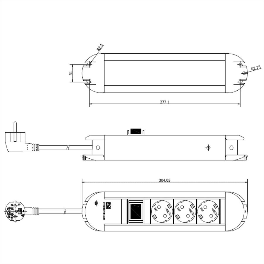 BACHMANN PRIMO Multiprise 3x contact de protection, aluminium, avec interrupteur, 1,75 m