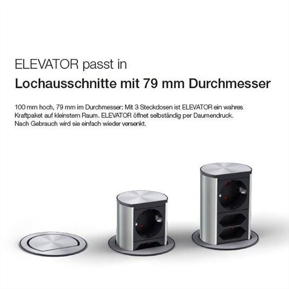 BACHMANN ELEVATOR 1x contact de protection, 1x CAT6, 1x USB 3.0, argent
