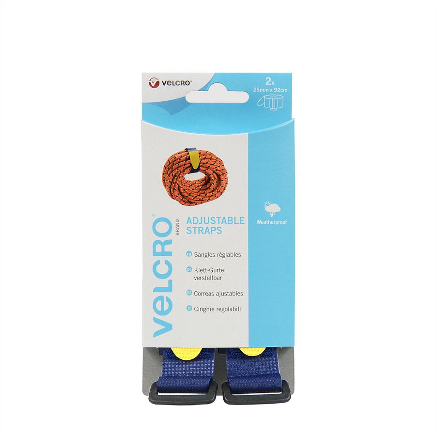 VELCRO® Sangle Everyd.25mmx92cm x 2 bleue, sangle crochets & velours ajustable