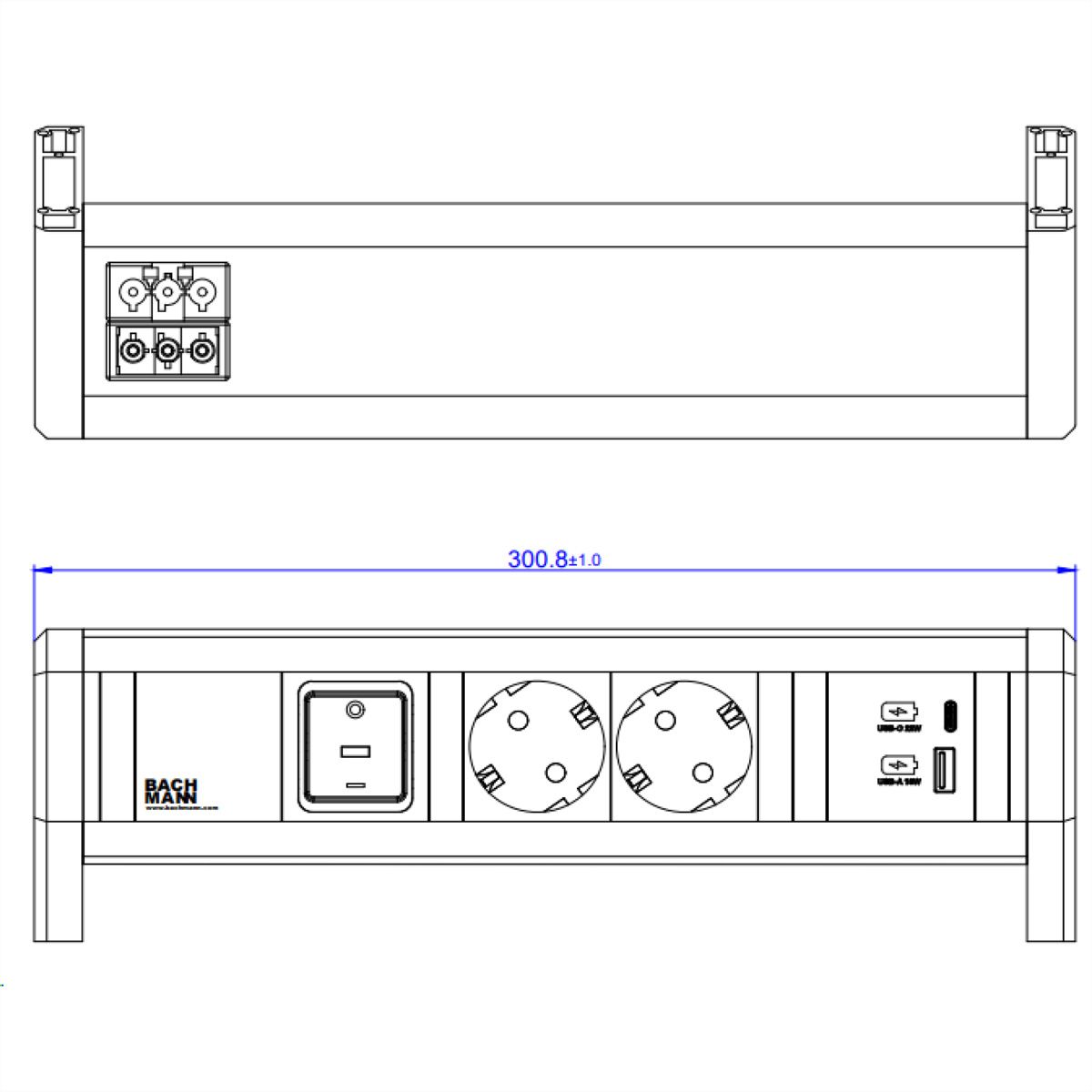 BACHMANN DESK 2xCEE7/3 1xcommutateur 1xUSB A/C 22W GST18 RAL9010