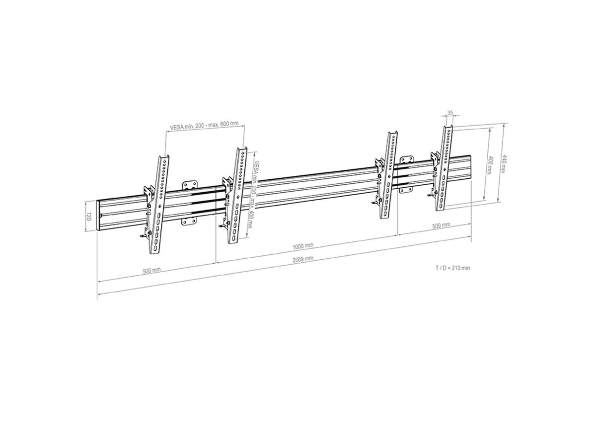 Hagor Support mural CPS W2L 46-65, noir