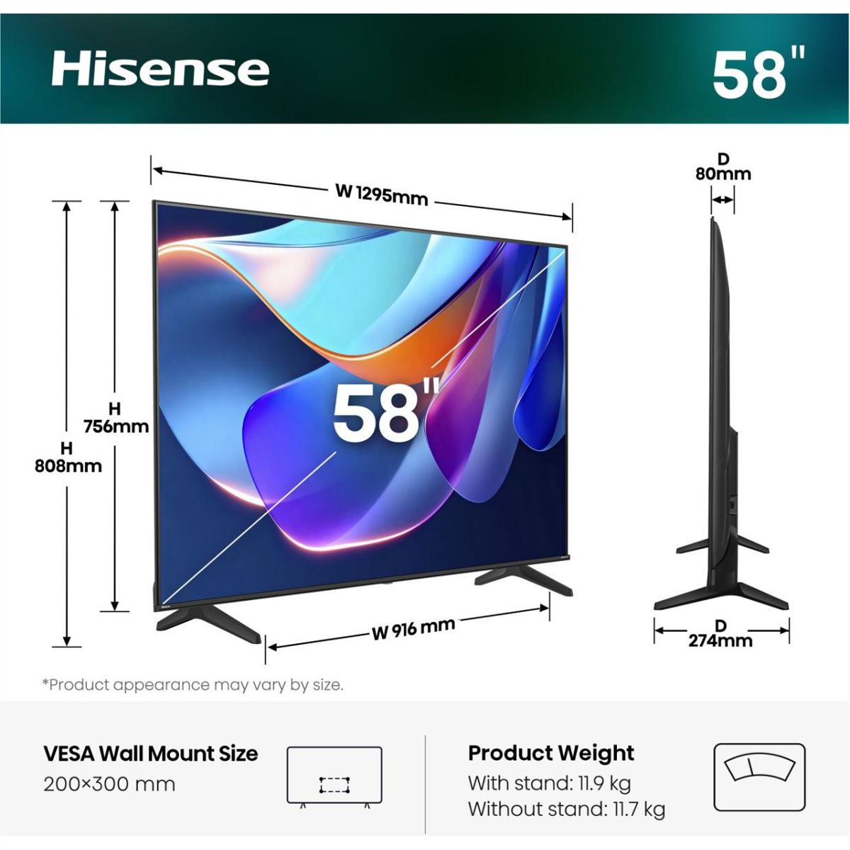 Hisense TV 58A6S 58", 4K, 60Hz, 300 Nits