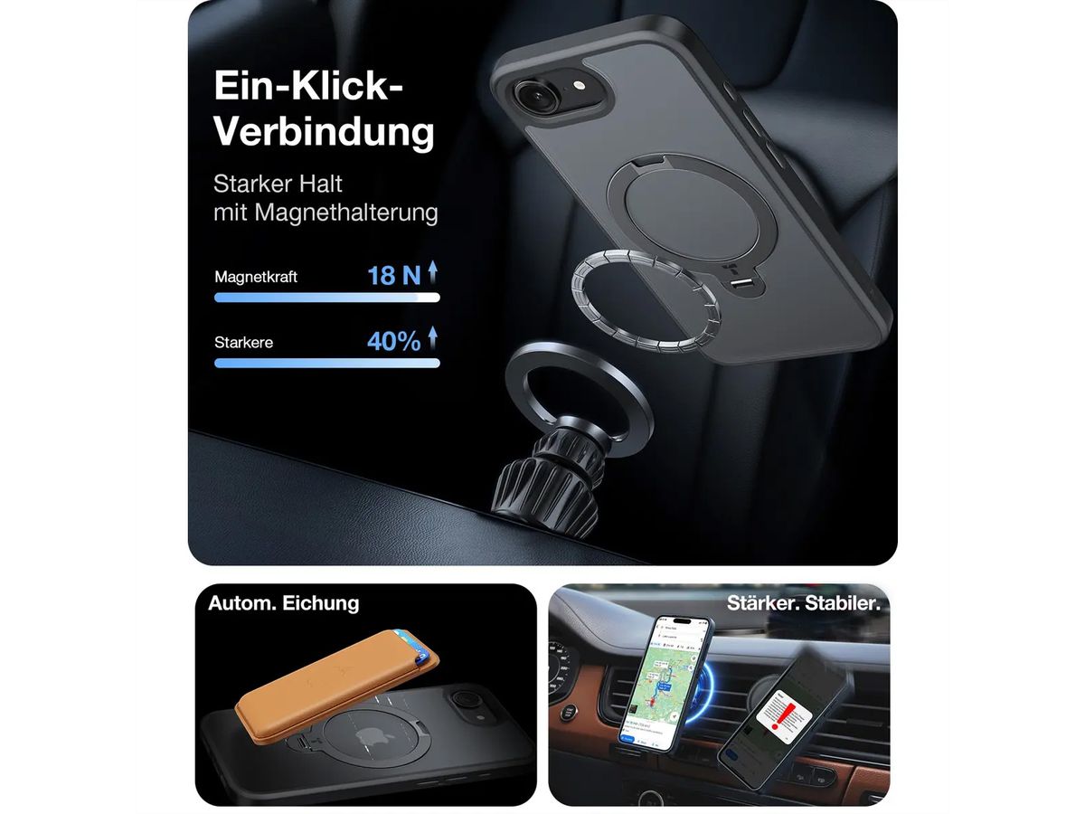 Torras Ostand 360° Spin Schutzhülle, iPhone 16e, MagSafe, schwarz