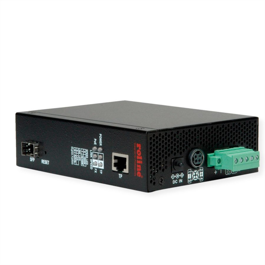 ROLINE Industrie Konverter Gigabit Ethernet - Dual Speed 100/1000 Fiber, mit PoE Funktion
