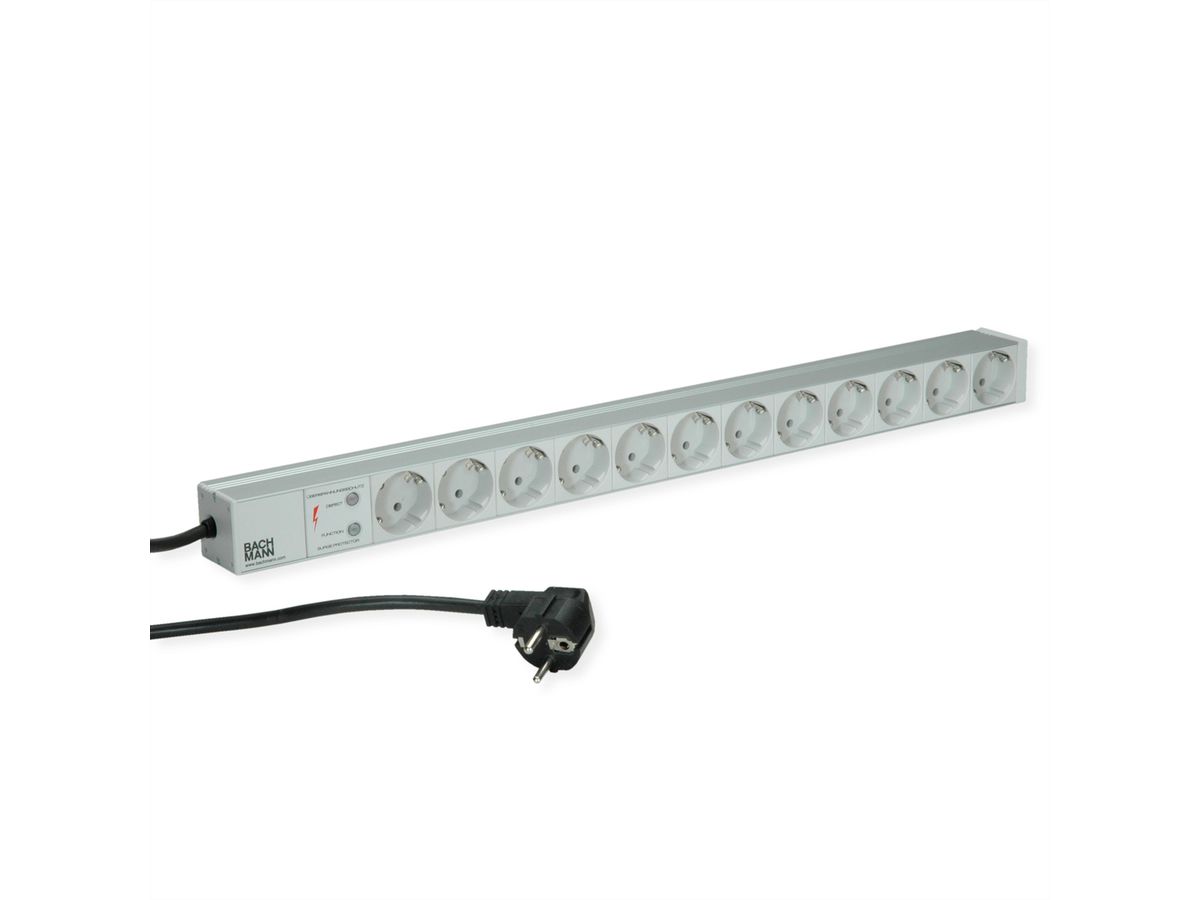 BACHMANN IT PDU ALU 1HE 12x Schutzkontakt, ÜSS, Zuleitung mit Schutzkontaktstecker