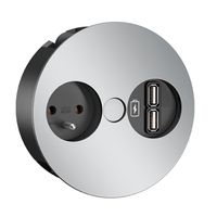 BACHMANN TWIST Prise 1x UTE, chargeur USB, chrome, 0,2 m