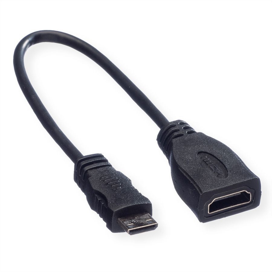 ROLINE HDMI High Speed Kabel mit Ethernet, HDMI BU - Mini HDMI ST, 0,15 m