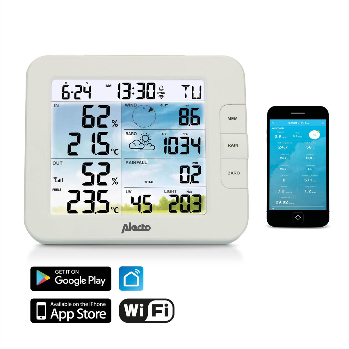 Alecto Station météo WS5400 8 en 1 WIFI avec application