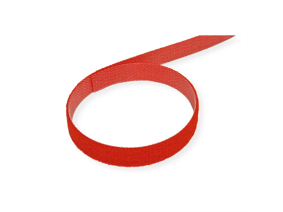 VALUE Klettband auf Rolle, 10mm, rot, 25 m