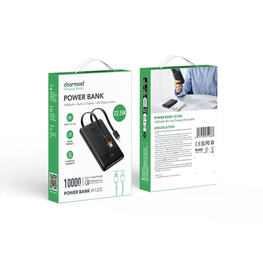 CHARMAST Powerbank W1202 10000mah black