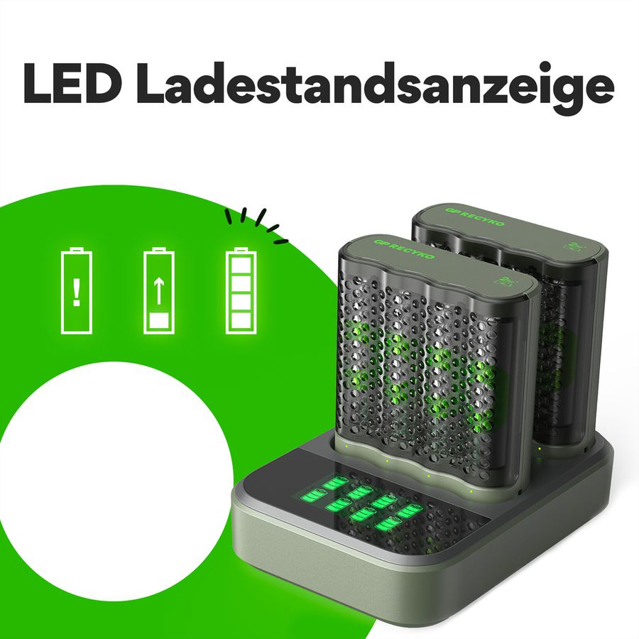GP Batteries USB-Ladegerät GP M451, inkl. 8 x ReCyko AA 2600 mAh & USB Dock
