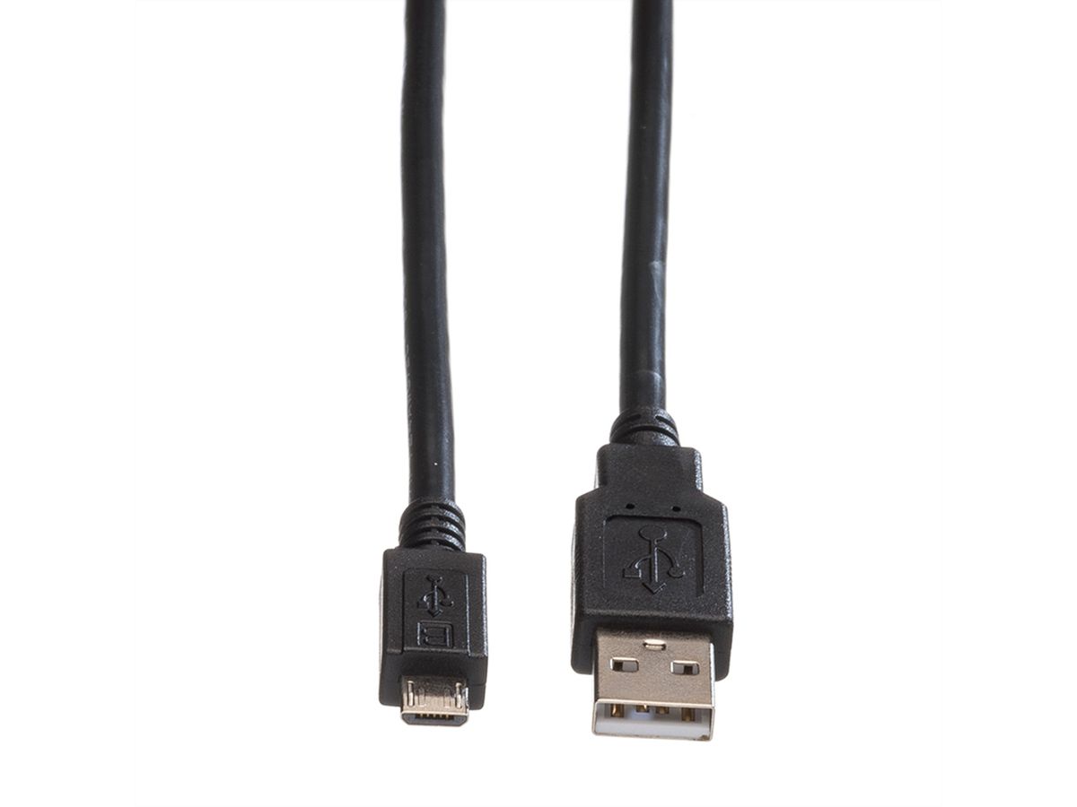 ROLINE USB 2.0 Kabel, USB A ST - Micro USB B ST, schwarz, 0,8 m