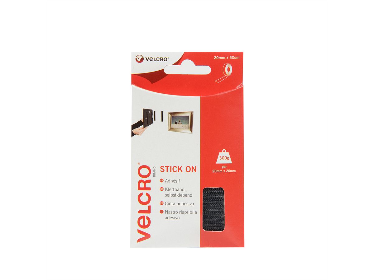 VELCRO® Bande 20mmx50cm noir, crochets & velours autocollants