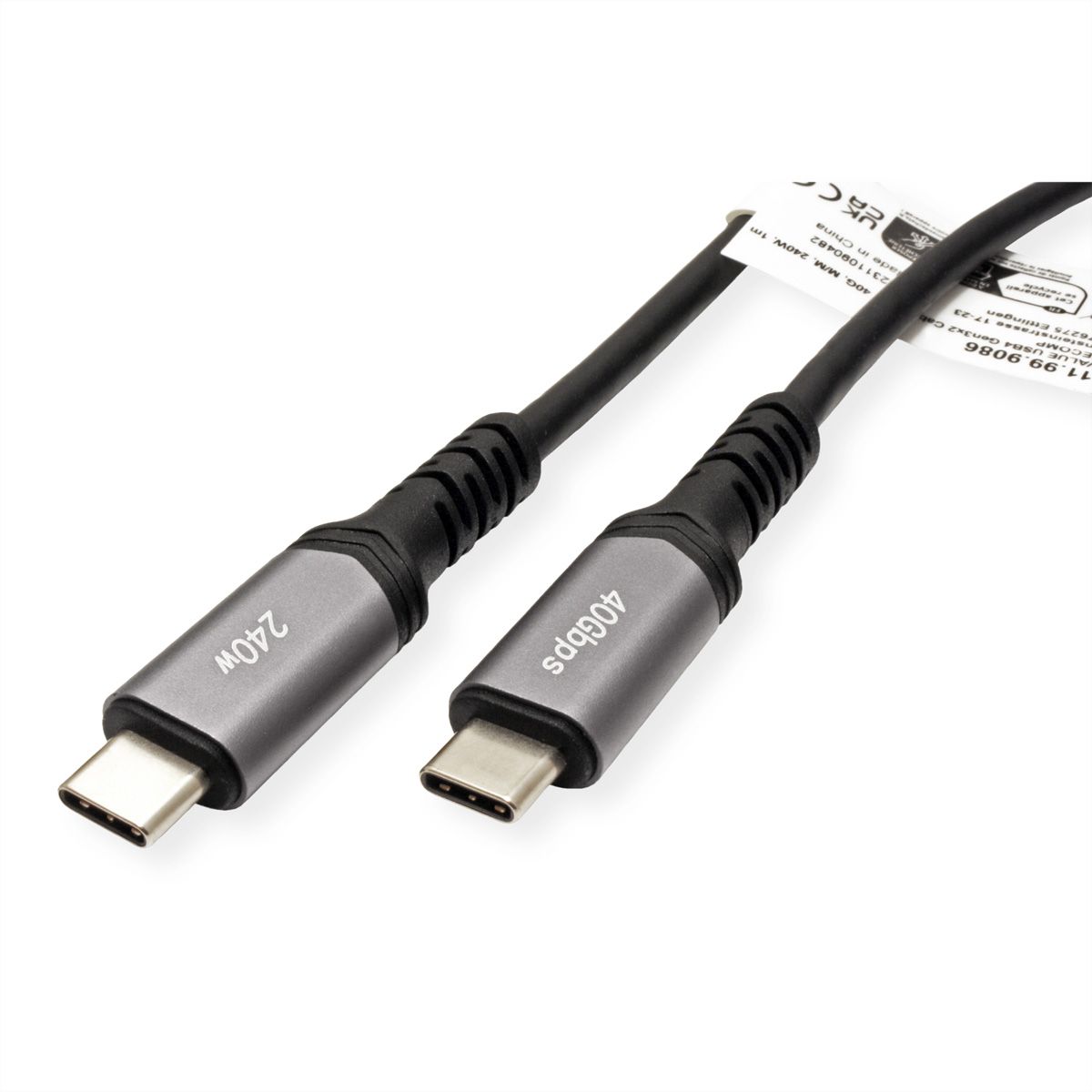 VALUE Câble USB4 Gen3x2, C–C, M/M, 8K UHD-2, 40Gbit/s, 240W, noir, 0,8 m