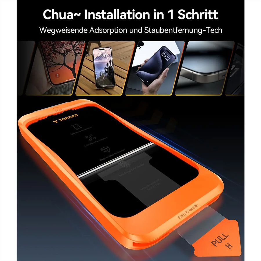 Torras Displayschutz Install Master, iPhone 16 Pro Max, transparent