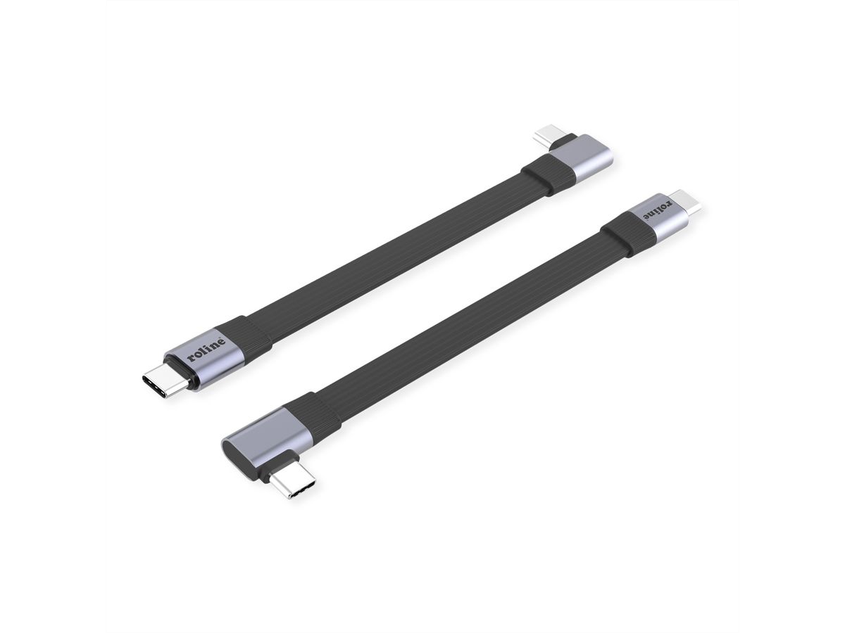 ROLINE Câble USB4 2.0 plat, C–C, M/M, un côté coudé à 90°, 8K UHD-2, 80Gbit/s, 240W, noir, 0,13 m