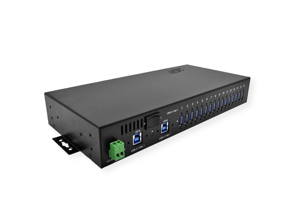 EXSYS EX-1116HMVS Hub USB 3.2 Gen1 à 16 ports, protection de surtension et kit rail DIN